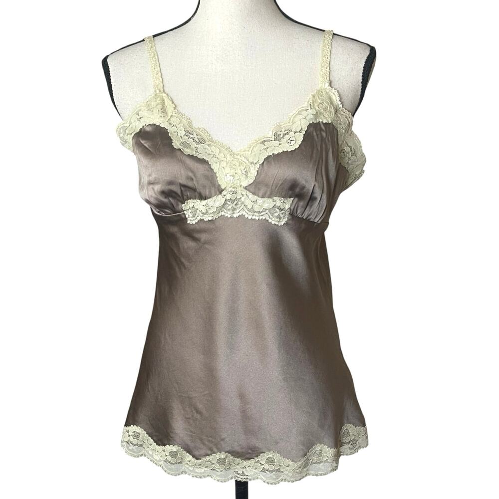 Arrata Silent Journey Silk Mocha Brown Lace Babydoll Cami Large Coquette Fairy